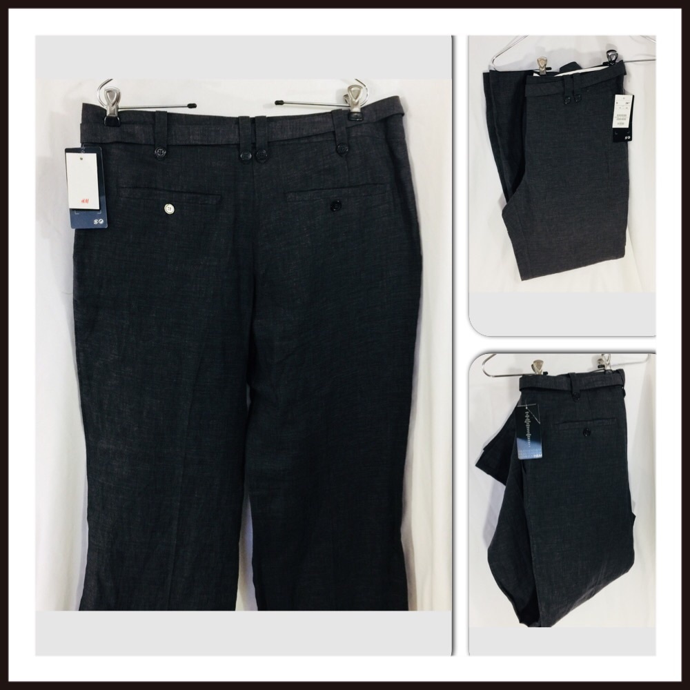 H&M gray 100% Linen Career Slacks Size 14